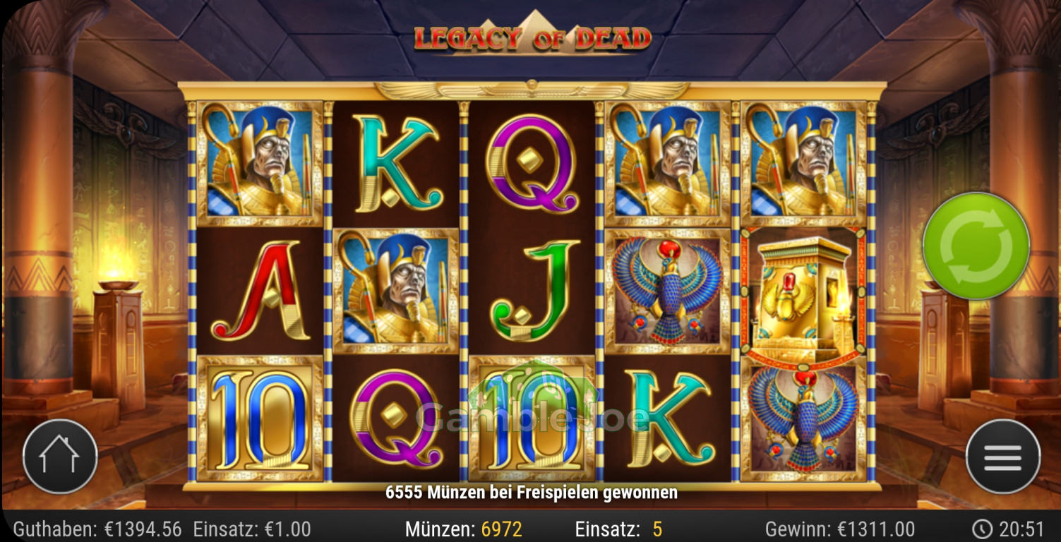 Legacy of Dead 4x the Seppel in the last spin Win factor 1311x