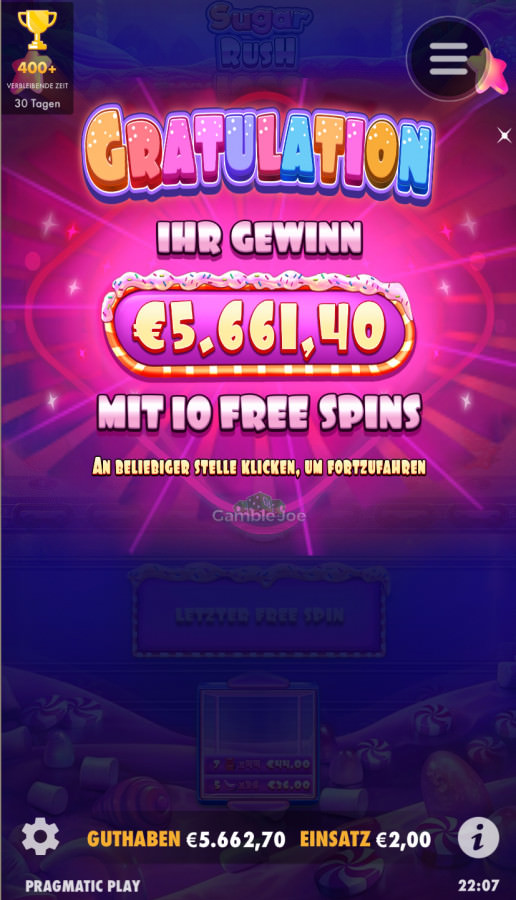 Sugar Rush 1000: Last pusher gives - Win factor: 2831x