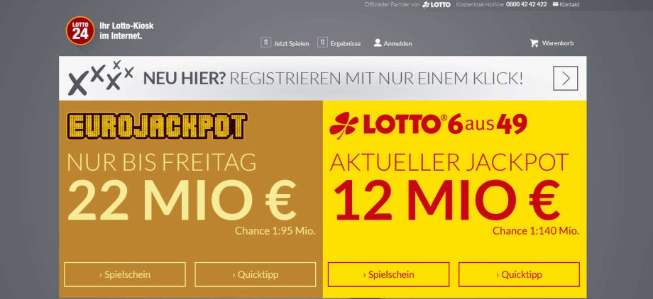 Screenshot der Startseite von Lotto24.de