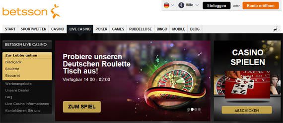 Screenshot des Betsson Live Casinos