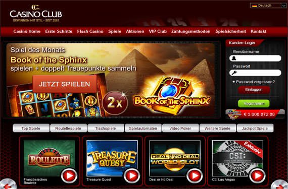 Die Spieleseite von CasinoClub mit einigen Bally Wulff-Spielen