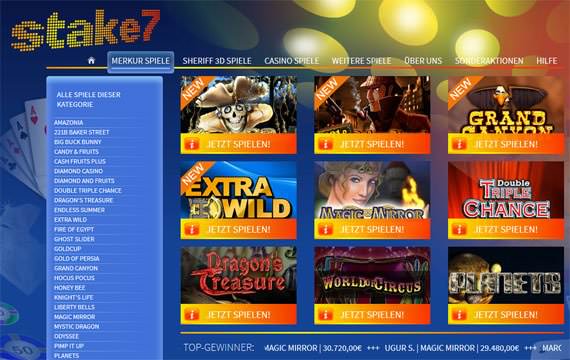 Die Homepage des Stake7 Casinos