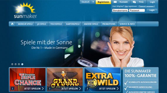 Screenshot des Sunmaker Online Casinos