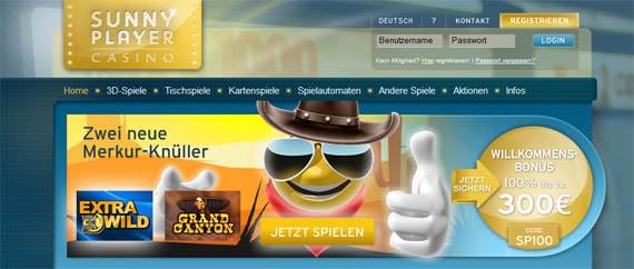 Headergrafik mit Maskottchen des Sunnyplayer Casinos