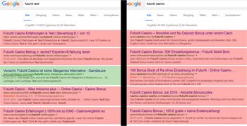 Google Suchergebnisse zu Futuriti Casino
