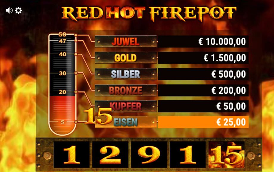 Red Hot Firepot mit Auszahlungstabelle