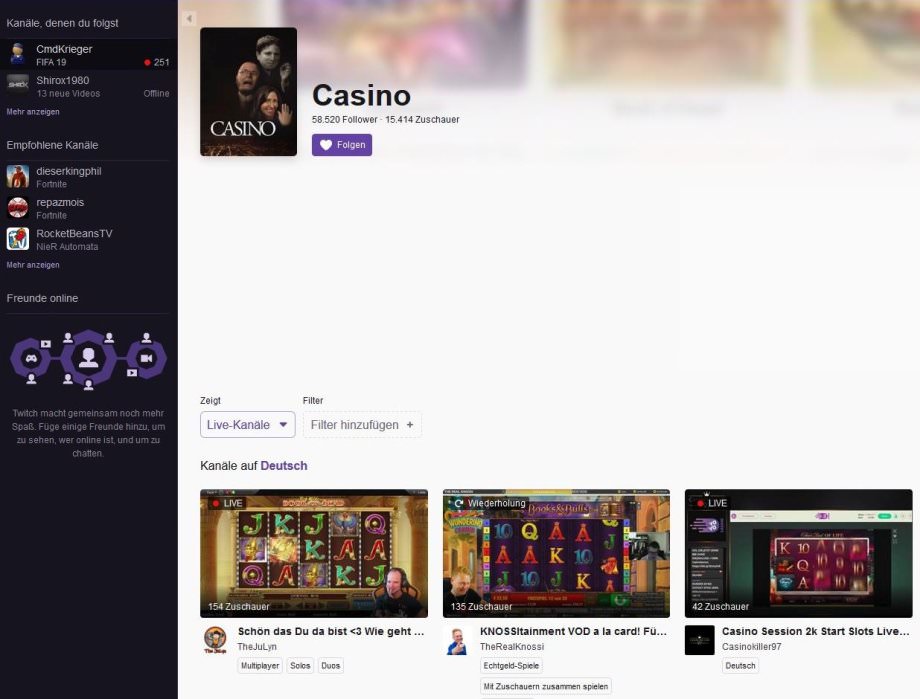 Casino-Kategorie bei Twitch