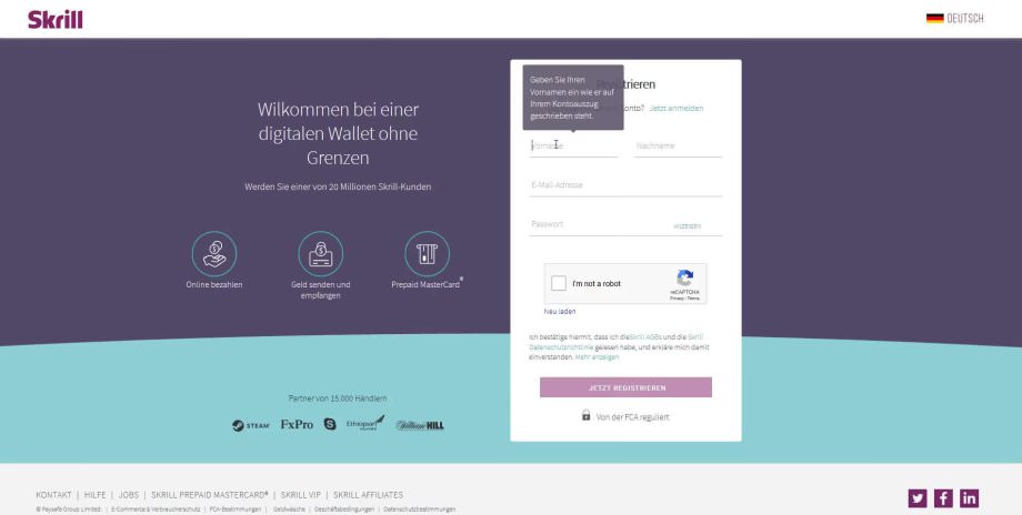 Registrierung bei Skrill