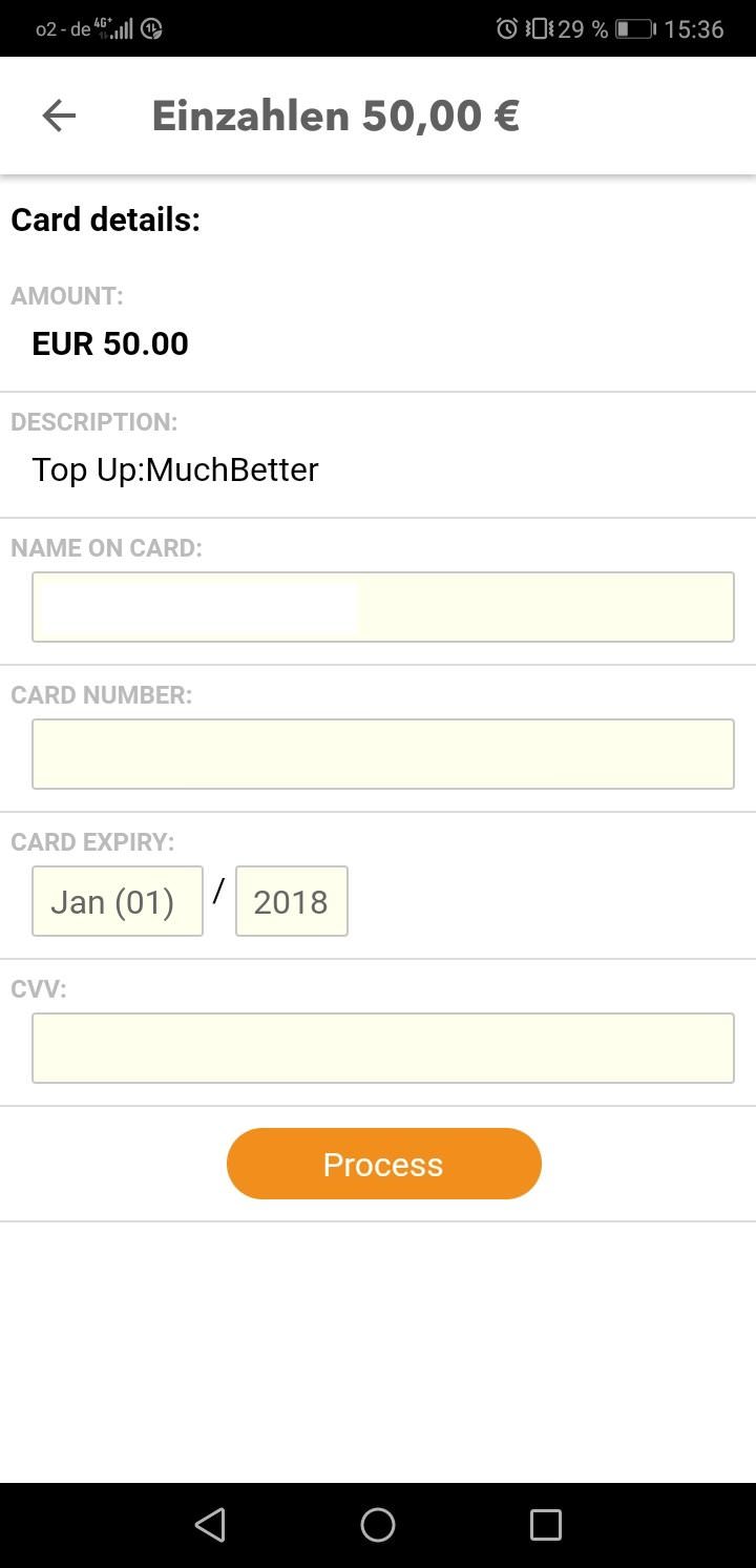 Eingabe der Zahlungsdetails