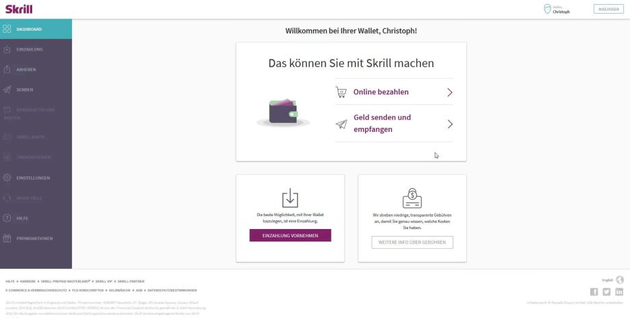Das Skrill Dashboard