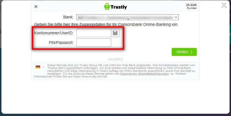 Bank und Kontodaten eingeben
