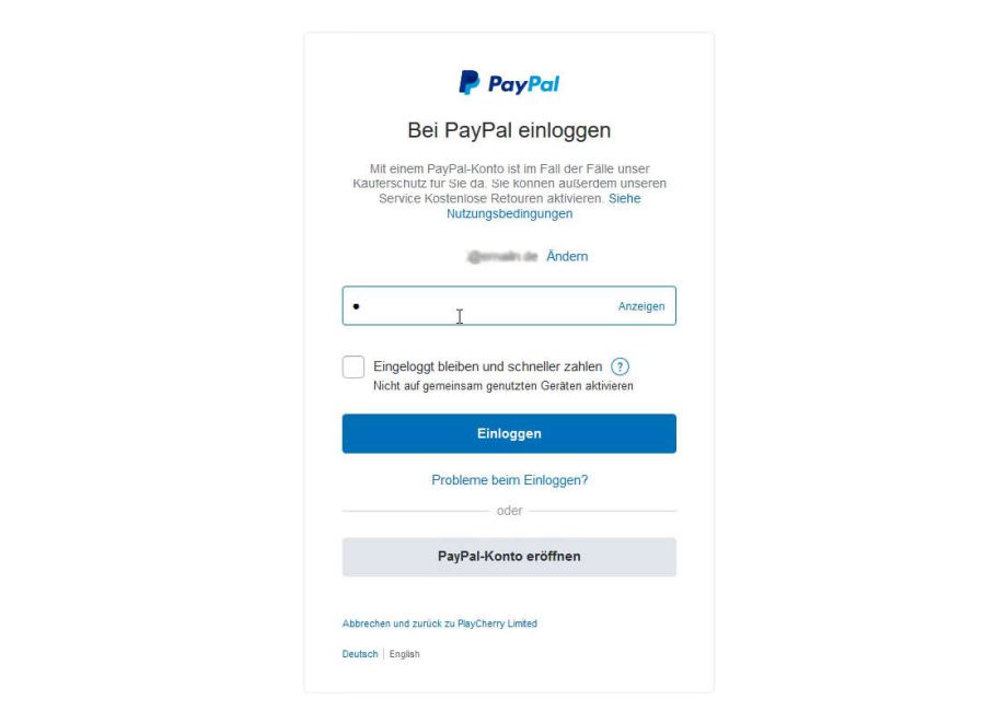 Weiterleitung zu PayPal