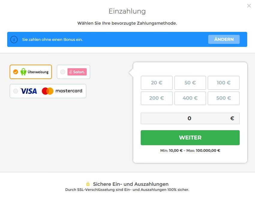 Einzahlung bei Wetten.com