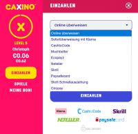 Das Einzahlungsformular bei Caxino