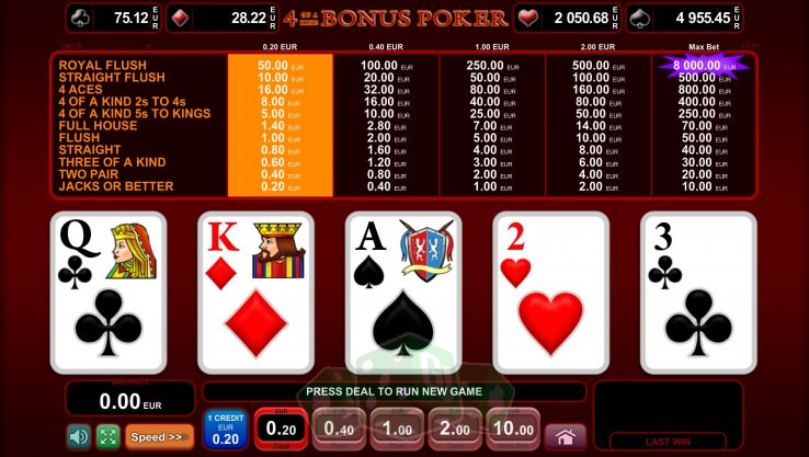 4 of a kind Bonus Poker Cover picture