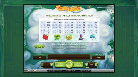 Auszahlungstabelle Tornado-Funktion Teil 1