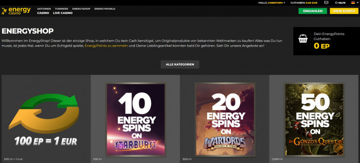 Das neue EnergyCasino Cashback Treuepunkteprogramm